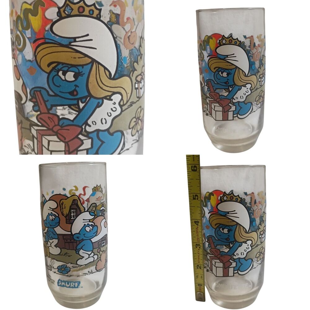 Mint Condition 1983 Glass SMURFETTE Tall Drinking Peyo 6" Vintage Smurfs